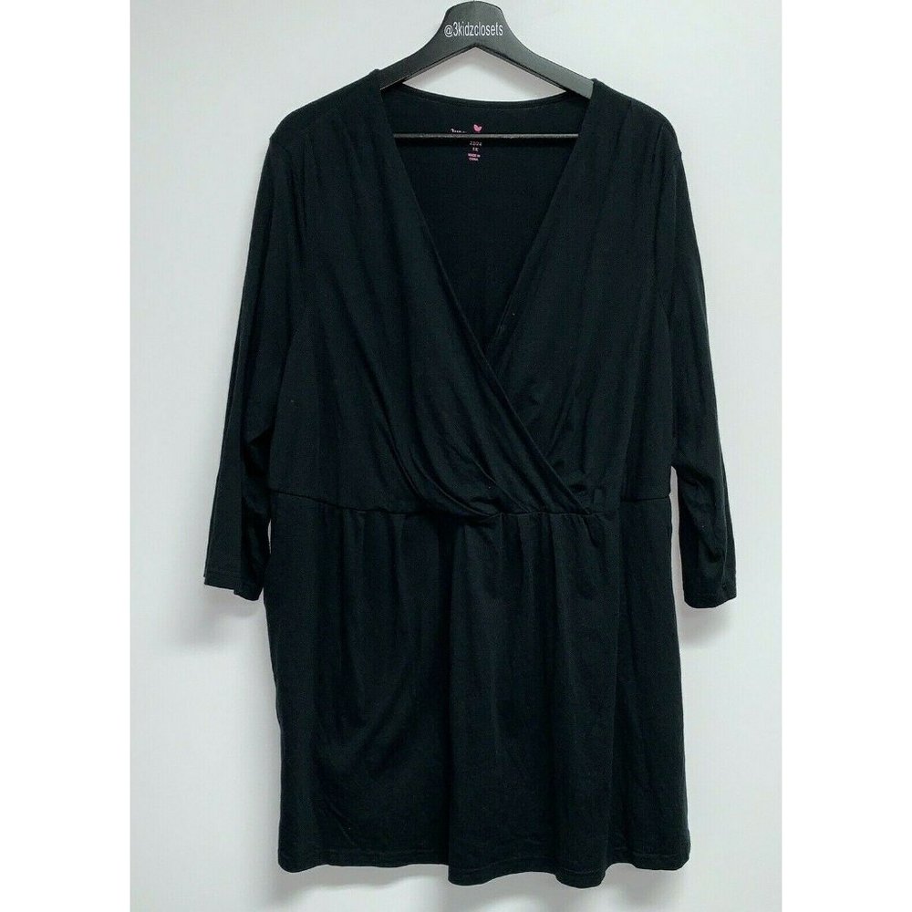 Woman Within Womens V-neck Knit Top Plus Size 1X 22  24 Black 3/4 Sleeve